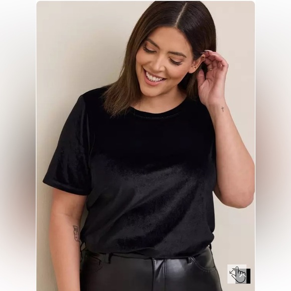 Torrid Stretch Velvet Crew Neck Tee - Picture 1 of 8